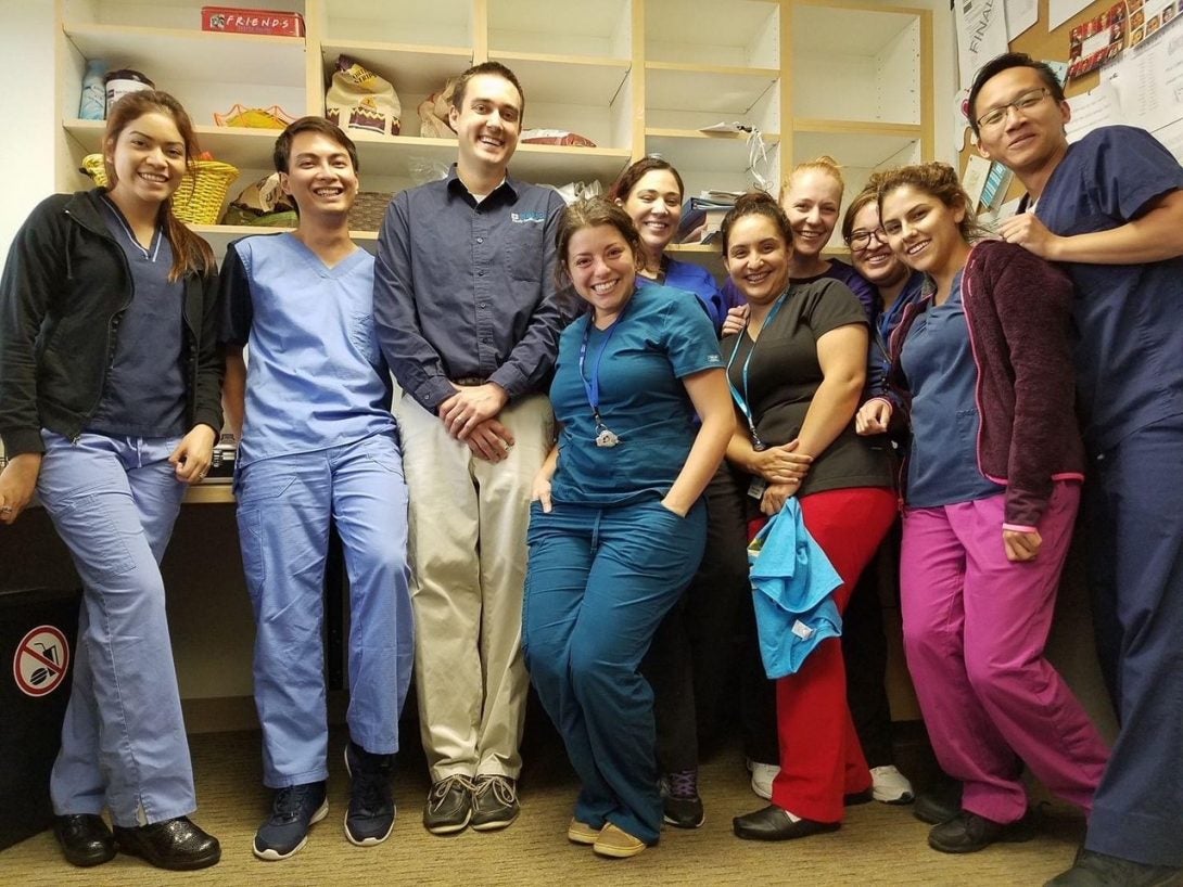 John Tran BS '14, DMD '18, second from left, at his rotation site in Fort Collins, CO.