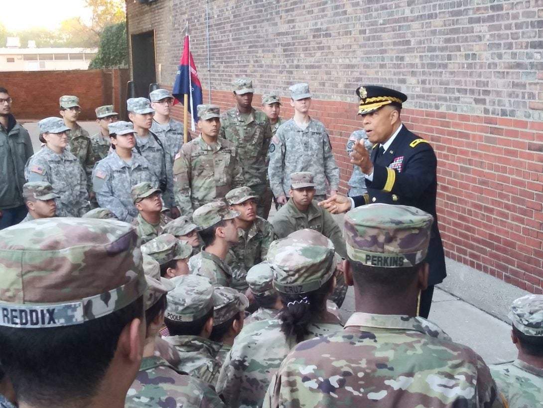 Major General William Walker speaking to officers