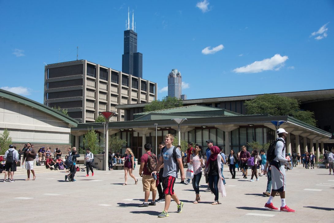 UIC east side of campus on a summer's day