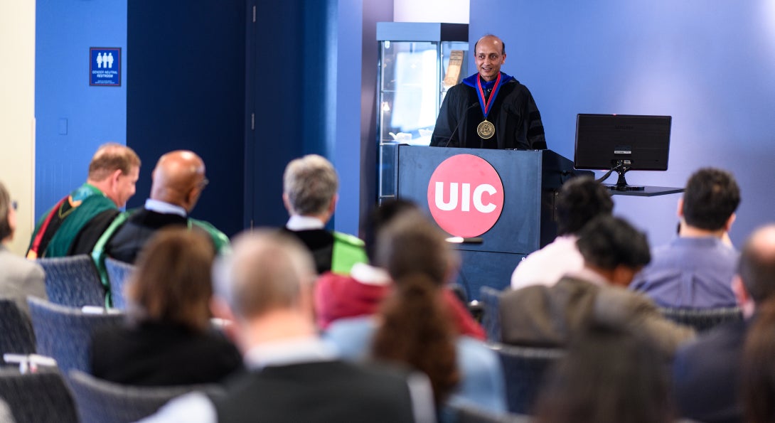 Dr. Sanjib Basu being honored as the inaugural Paul Levy and Virginia F. Tomasek professor.