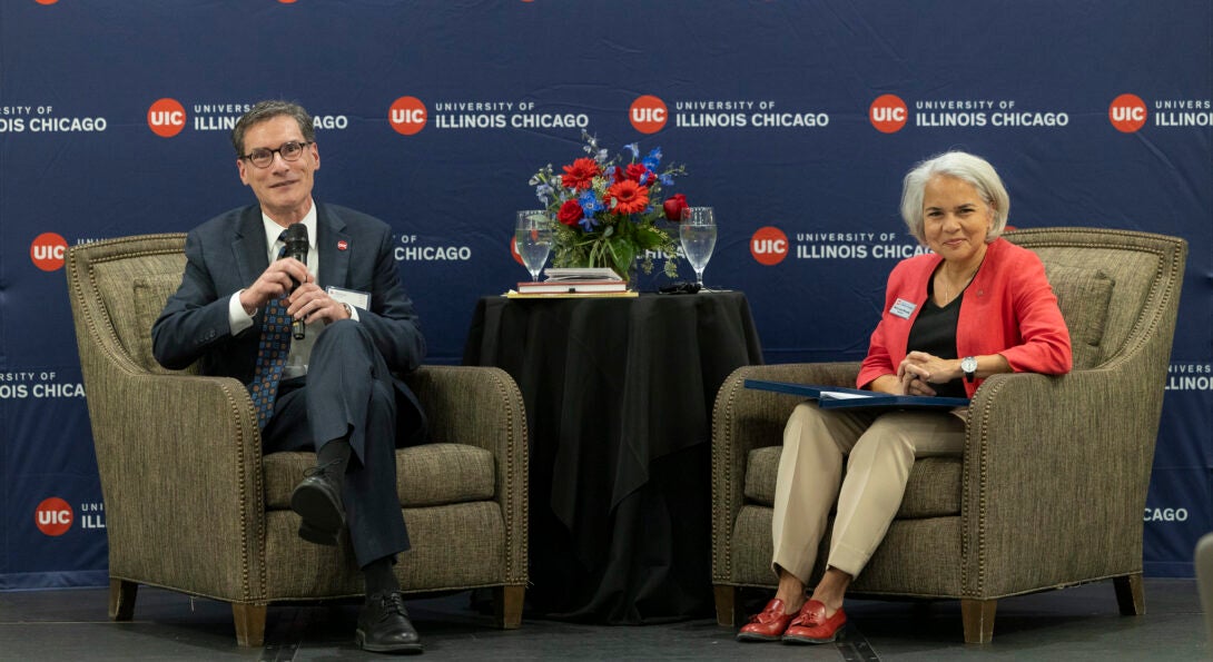 Naperville Chair Chats UIC alumni event photo of speaker and Chancellor Marie Lynn Miranda.