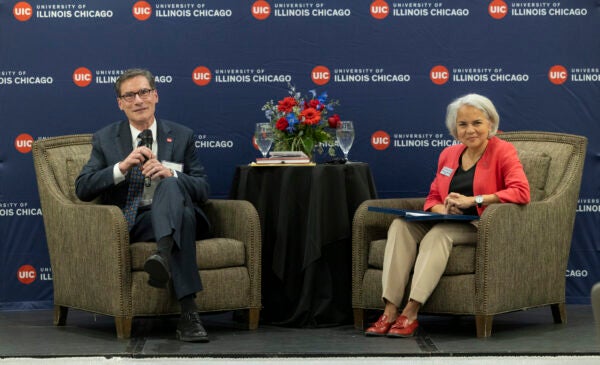 Naperville Chair Chats UIC alumni event photo of speaker and Chancellor Marie Lynn Miranda.